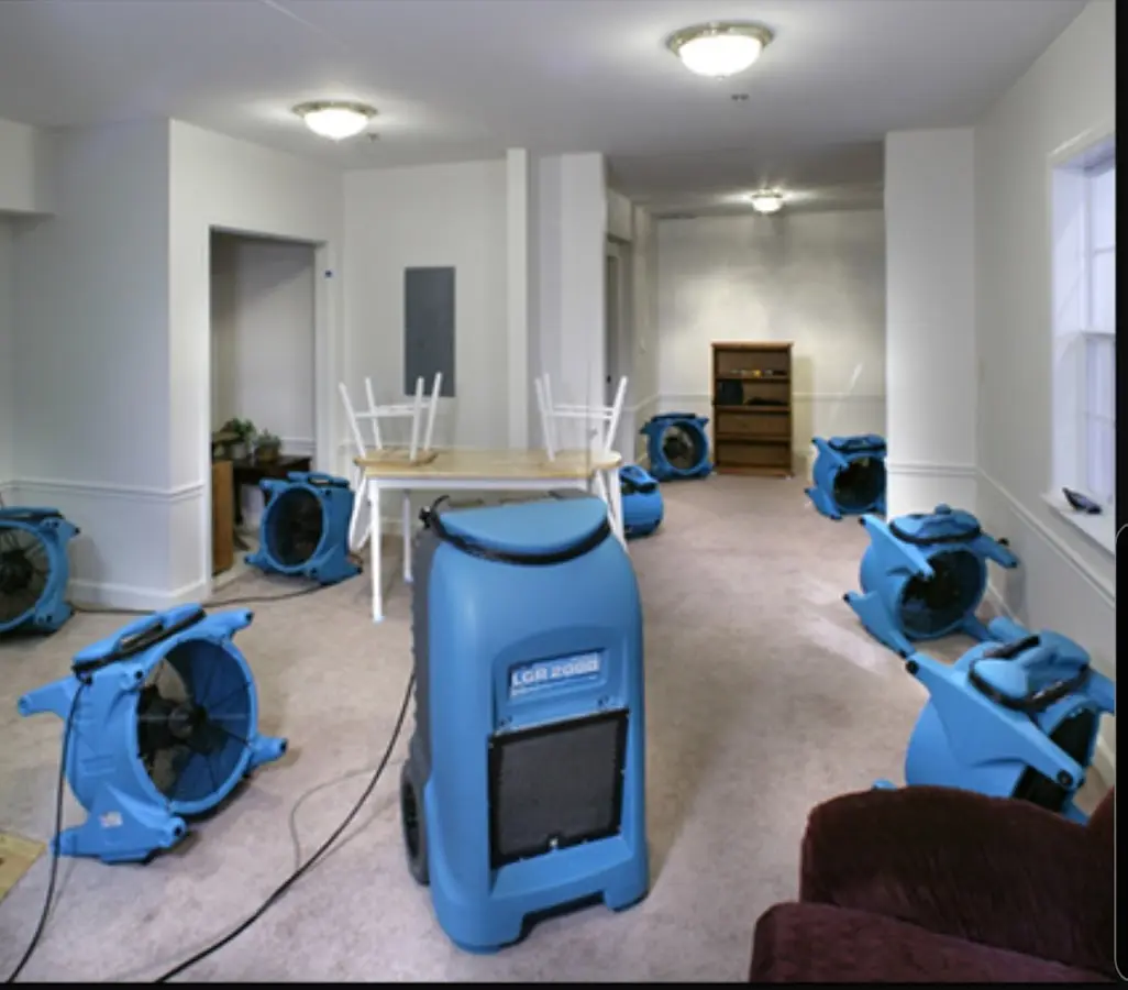 Air movers and dehumidifier setup for Water Extraction & Removal in Lafayette